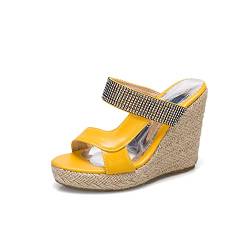 Women's fashion peep toe wedges heel slip-on sandals high heel with 11 cm crystals platform easy walking casual pumps for women big size z33-5ss von JIEEME
