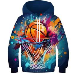 JIEJIAN Jungen Mädchen Hoodies 3D Basketball Pullover Kinder Lustige Pullover Sweatshirts Langarm Kapuze Mit Tasche 13-15Y von JIEJIAN