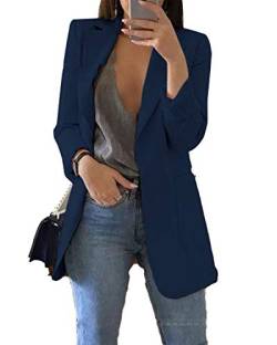 JIER Damen Elegant Langarm Blazer Langärmliger Anzugjacke Einfarbig Cardigan Business Slim Fit Bolero Jacke Anzug Trenchcoat Mantel mit Tasche (Dunkelblau,Medium) von JIER-Ms. Jacke