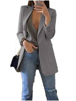 JIER Damen Elegant Langarm Blazer Langärmliger Anzugjacke Einfarbig Cardigan Business Slim Fit Bolero Jacke Anzug Trenchcoat Mantel mit Tasche (Grau,X-Large) von JIER-Ms. Jacke