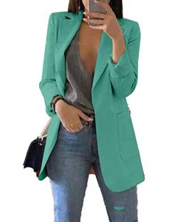 JIER Damen Elegant Langarm Blazer Langärmliger Anzugjacke Einfarbig Cardigan Business Slim Fit Bolero Jacke Anzug Trenchcoat Mantel mit Tasche (Grün,X-Large) von JIER-Ms. Jacke