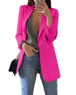 JIER Damen Elegant Langarm Blazer Sakko Einfarbig Business Slim Fit Revers Geschäft Büro Jacke Cardigan Kurz Mantel Anzüge Bolero mit Tasche (Rosenrot,XX-Large) von JIER-Ms. Jacke