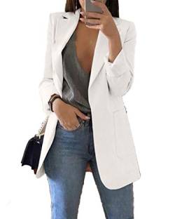 JIER Damen Elegant Langarm Blazer Sakko Einfarbig Business Slim Fit Revers Geschäft Büro Jacke Cardigan Kurz Mantel Anzüge Bolero mit Tasche (Weiß,XX-Large) von JIER-Ms. Jacke