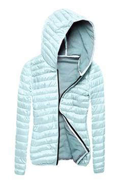 JIER Damen Kurz Kapuzen Jacke Steppjacke Leichte Daunenjacke Leichter Winter Daunen Winterjacke Warm Bequem Ultraleichte Dünne Übergangsjacke (Blau,X-Large) von JIER