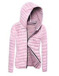 JIER Damen Kurz Kapuzen Jacke Steppjacke Leichte Daunenjacke Leichter Winter Daunen Winterjacke Warm Bequem Ultraleichte Dünne Übergangsjacke (Rosa, Medium) von JIER