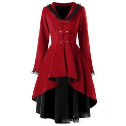 JIER Gothic Smoking Damen Steampunk Gothic Long Mantel Retro Jacke Barock Punk Vintage Viktorianischen Langer Kostüm Cosplay Kostüm Smoking Uniform (Rot,medium) von JIER