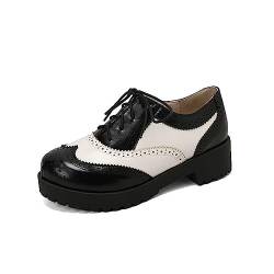 JIFAENY Geschnitzte Oxford Schuhe für Damen Pumps mit hohem Absatz Schnür Pumps für Damen Oxford Brogues Schuhe weiß,EU 35 von JIFAENY