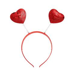 2 Stück Rot Herz Haarreif Stirnband Stirnbänder Pailletten Haarband Valentinstag Haarschmuck für Urlaub Festival Party von JIHUOO