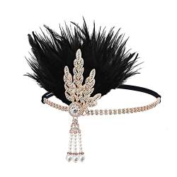 Damen 1920er Feder Stirnband 20er Jahre Stil Flapper Stirnband Gatsby Kopfschmuck Haarschmuck für Mädchen Golden von JIHUOO