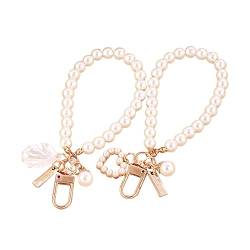 JIHUOO 2 Stück künstliche Perlen Schlüsselanhänger Armband Handtasche Anhänger Autoschlüsselanhänger Schlüsselbund Armreif für Damen von JIHUOO