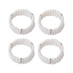 JIHUOO 4 Stücke Faux Perlen Armband Weiß Mehrreihige Armband Braut Party Armreif Perlen Stretcharmband für Frauen Mädchen von JIHUOO