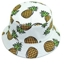 JIHUOO Obst Muster Sonnenhüte Eimer Hut Fischer Hüte Strandhut Outdoor Hut Schlapphut für Männer und Frauen Ananas Weiß von JIHUOO