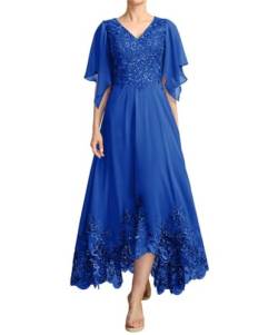 JIIL Brautmutterkleid Chiffon Lang A-Linie - Hochzeit Partykleid für Frauen Große Größen Festkleid Dunkel-blau 42 von JIIL