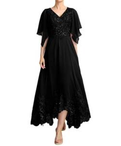 JIIL Brautmutterkleid Chiffon Lang A-Linie - Hochzeit Partykleid für Frauen Große Größen Festkleid Schwarz 50 von JIIL