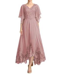 JIIL Lang Brautmutterkleid mit Ärmel - Spitze Applikationen A-Linie Elegant Abendkleider Dunkel-rosa 48 von JIIL