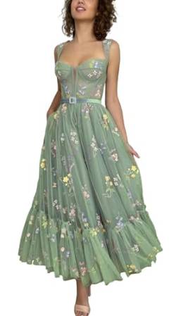 JIIL Mädchen Abschlussballkleid Lang A-Linie - Prinzessin Langarm Ballkleid Abendkleid für Damen 1-Salbeigrün 40 von JIIL