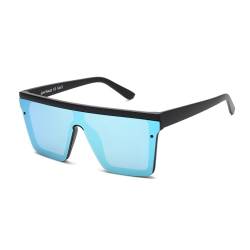 JIM HALO Flat Top Shield Sonnenbrille Square Mirror Randlose Brille für Damen Herren (Black Frame/Mirror Blue Lens) von JIM HALO