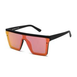 JIM HALO Flat Top Shield Sonnenbrille Square Mirror Randlose Brille für Damen Herren (Schwarzer Rahmen/Mirror Red Lens) von JIM HALO