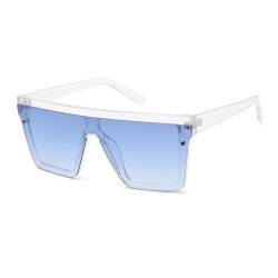 JIM HALO Flat Top Shield Sonnenbrille Square Mirror Randlose Brille für Frauen Männer (Klare Rahmen/Farbverlauf Blaue Linsen) von JIM HALO