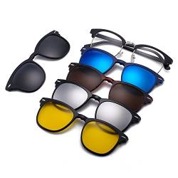 JIM HALO Magnetisch 5Pcs Polarisiert Clip auf Sonnenbrille Quadratische Linsen Plastik Rahmen für Nacht fahrten 2218A von JIM HALO