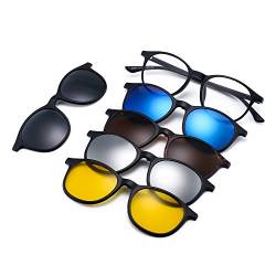 JIM HALO Magnetisch 5Pcs Polarisiert Clip auf Sonnenbrille Rund Plastik Rahmen für Nacht fahrten 2245A von JIM HALO