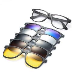 JIM HALO Magnetisch 5Pcs Polarisiert Clip auf Sonnenbrille für Männer & Frauen Quadratische Brille Fit über Nacht Fahren 2282A von JIM HALO