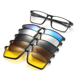 JIM HALO Magnetisch 5Pcs Polarisiert Clip auf Sonnenbrille für Männer & Frauen Quadratische Brille Fit über Nacht Fahren Federscharnier 2313A von JIM HALO