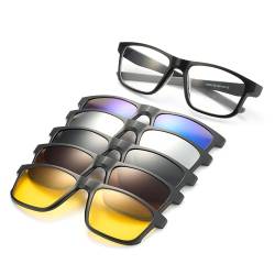 JIM HALO Magnetische Polarisiert Clip-on Sonnenbrille Herren, Sport Sonnenbrille 5Pcs Kunststoffrahmen für Nachtfahrten von JIM HALO