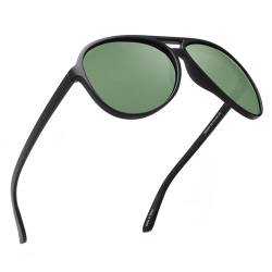 JIM HALO Polarisiert Flieger Sonnenbrille Damen Herren Oversize Plastik Fahren Gläser(Mattschwarzer Rahmen/Polarisierte grüne Linse) von JIM HALO