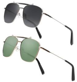 JIM HALO Polarisiert Pilot Übergröße Sonnenbrille Herren Damen, Quadratische Retro Metallrahmen UV400 Schwarz + Grün von JIM HALO