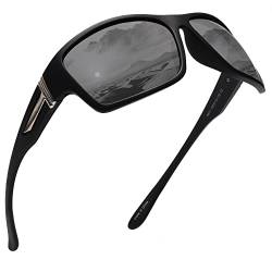 JIM HALO Polarisierte Sonnenbrille für Männer und Frauen, Wrap-Around-Sprot-Sonnenbrille zum Radfahren Angeln Fahren Schwarz/Grau von JIM HALO