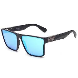 JIM HALO Retro Polarisierte Sonnenbrille Männer Frauen, Flache Top Quadratisch Fahrbrille UV400 Schwarzer Spiegel Blau von JIM HALO