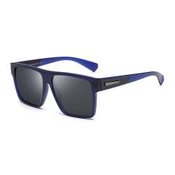 JIM HALO Retro Polarisierte Sonnenbrille Männer Frauen Flat Top Square Brille (Blue Frame/Polarized Blue Lens) von JIM HALO