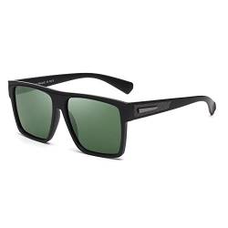 JIM HALO Retro Polarisierte Sonnenbrille Männer Frauen Flat Top Square Brille (Mattschwarzer Rahmen/Polarisierte Grüne Linse) von JIM HALO