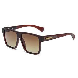 JIM HALO Retro Polarisierte Sonnenbrille Männer Frauen Flat Top Square Brille (brauner Rahmen/polarisierte braune Linse) von JIM HALO