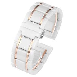 JIMNOO Edelstahl-Keramik-Uhrenarmband 20 mm 22 mm 16 mm 18 mm Armband Armband Generisches Armband Schnellverschluss-Armbandzubehör (Color : White X rose gold, Size : 18mm) von JIMNOO