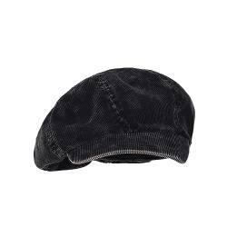 JIMNOO Männer Und Frauen Retro Baskenmütze Gewaschen Cord Octagon Cap Lässige Persönlichkeit Ente Zunge Kappe Zeitungsjunge Kappe Kappe (Color : Black, Size : 55-58cm) von JIMNOO