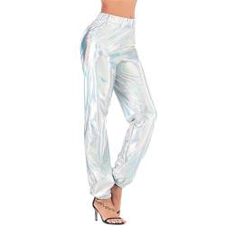 JINGTOPS Disco Clubwear,Casual Lang Hose,Glänzende Metallic-Hose für Damen für Karneval kostüm Party Disco Tanz Bühne Cosplay Nachtclub Festival von JINGTOPS