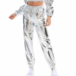 JINGTOPS Disco Clubwear,Casual Lang Hose,Glänzende Metallic-Hose für Damen für Karneval kostüm Party Disco Tanz Bühne Cosplay Nachtclub Festival von JINGTOPS