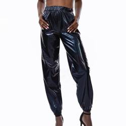 JINGTOPS Disco Clubwear,Casual Lang Hose,Glänzende Metallic-Hose für Damen für Karneval kostüm Party Disco Tanz Bühne Cosplay Nachtclub Festival von JINGTOPS