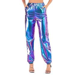 JINGTOPS Disco Clubwear,Casual Lang Hose,Glänzende Metallic-Hose für Damen für Karneval kostüm Party Disco Tanz Bühne Cosplay Nachtclub Festival von JINGTOPS