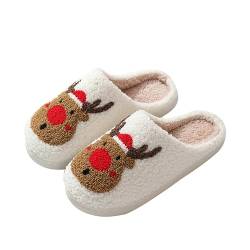 Winter Baumwolle Hausschuhe Damen Winter Pantoffeln Plüsch Hausschuhe Damen Warme Hausschuhe Slipper mit Weihnachtsmuster (Rentier Rot, Erwachsene, Damen, 40, Numerisch, EU Schuhgrößensystem, M) von JINGTOPS