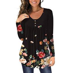 Damen Plus Size Sommer Tops Floral Kurzarm V-Ausschnitt Knopf Tunika Rüschen Flowy T-Shirts von JINLLC