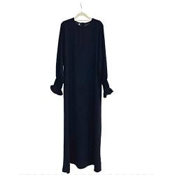 JINLLC Damen Gebetskleid Ramadan islamische muslimische Kleidung Lange Ärmel Abaya Kleid Einfarbig Türkischer Robe Dubai Outfits, Schwarz , L von JINLLC