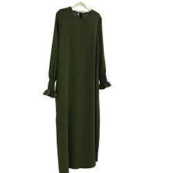 JINLLC Damen Gebetskleid Ramadan islamische muslimische Kleidung Lange Ärmel Abaya Kleid Einfarbig Türkischer Robe Dubai Outfits, armee-grün, XX-Large von JINLLC