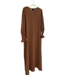 JINLLC Damen Gebetskleid Ramadan islamische muslimische Kleidung Lange Ärmel Abaya Kleid Einfarbig Türkischer Robe Dubai Outfits, coffee, L von JINLLC