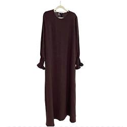 JINLLC Damen Gebetskleid Ramadan islamische muslimische Kleidung Lange Ärmel Abaya Kleid Einfarbig Türkischer Robe Dubai Outfits, dark coffee, Small von JINLLC