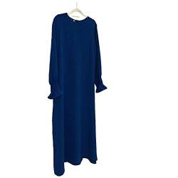 JINLLC Damen Gebetskleid Ramadan islamische muslimische Kleidung Lange Ärmel Abaya Kleid Einfarbig Türkischer Robe Dubai Outfits, dunkelblau, XX-Large von JINLLC