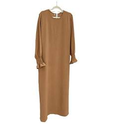 JINLLC Damen Gebetskleid Ramadan islamische muslimische Kleidung Lange Ärmel Abaya Kleid Einfarbig Türkischer Robe Dubai Outfits, khaki, Small von JINLLC