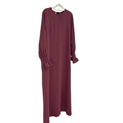 JINLLC Frauen Gebet Kleid Ramadan Islamische Muslimische Kleidung Lange Ärmel Abaya Kleid Einfarbig Türkische Robe Dubai Outfits, mauve, XX-Large von JINLLC